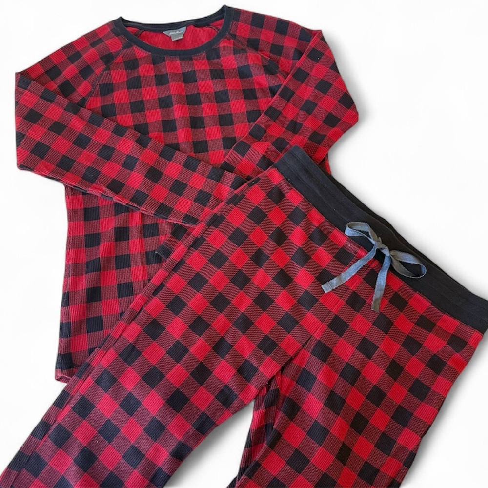 Eddie Bauer Red and Black Buffalo Check Plaid Pajamas Set, Women’s Sz Medium EUC